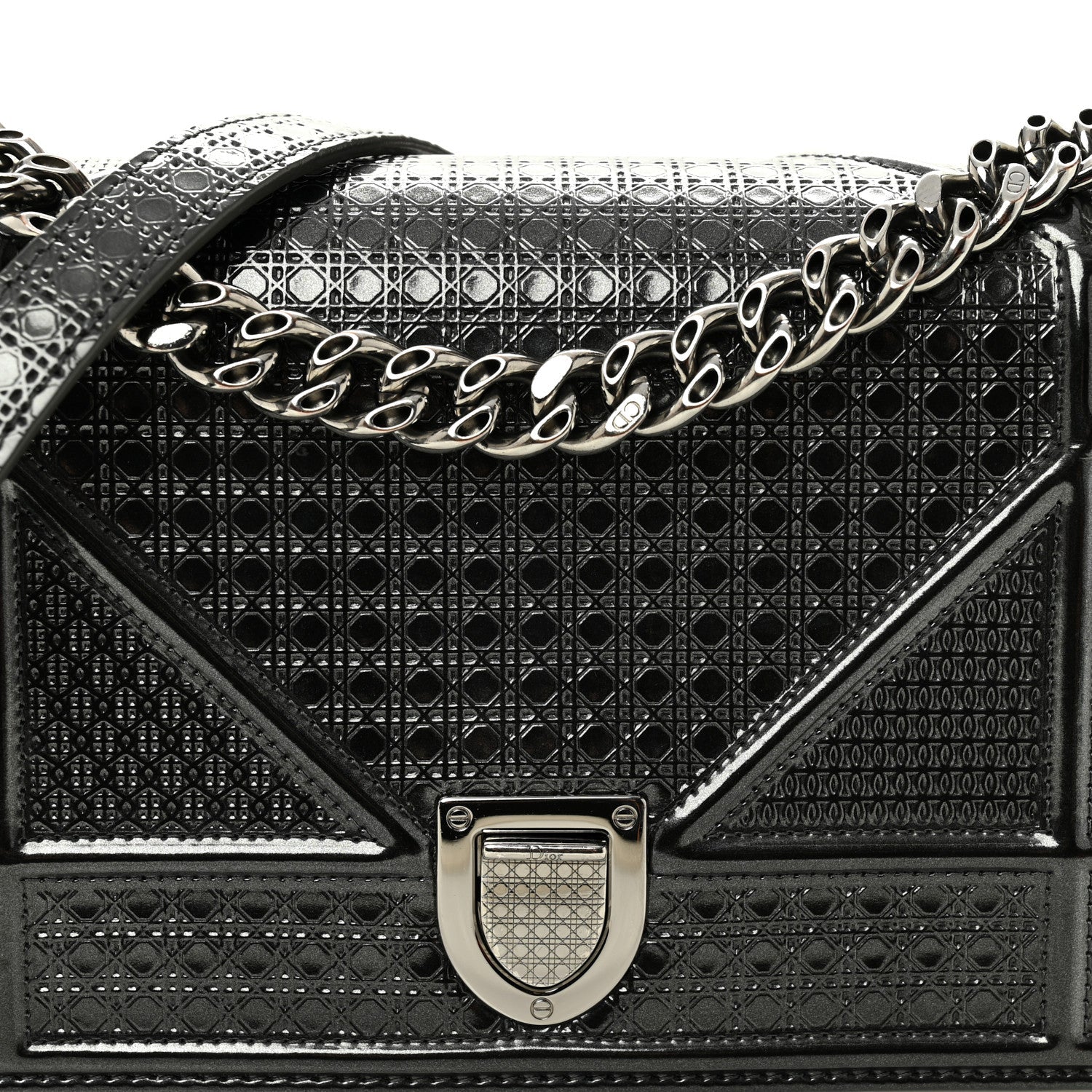 Christian Dior Metallic Patent Micro-Cannage Medium Diorama Flap Bag Onyx Black