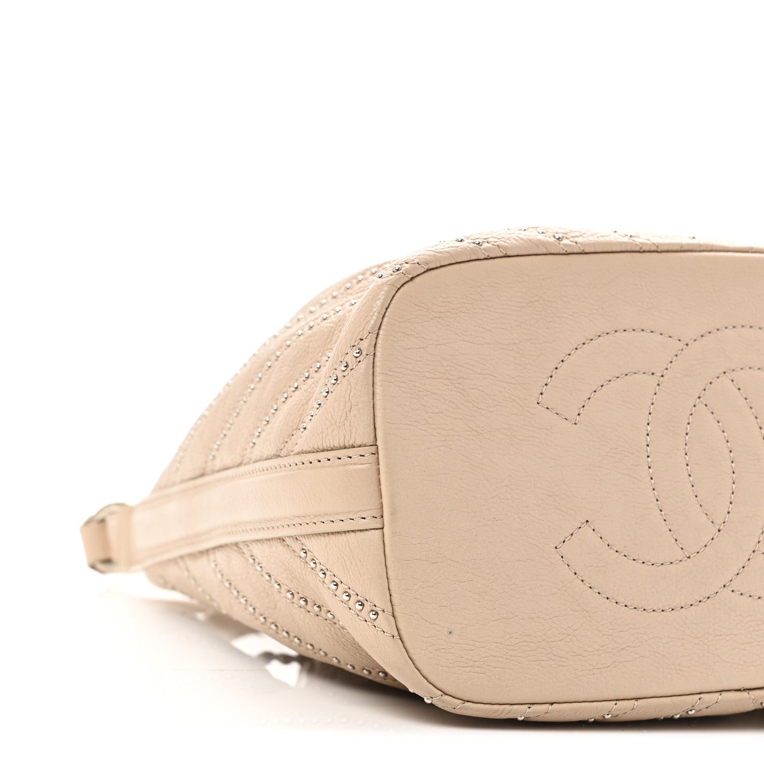 Chanel Calfskin Studded Chevron Quilted Small Stud Wars Drawstring Bag Beige