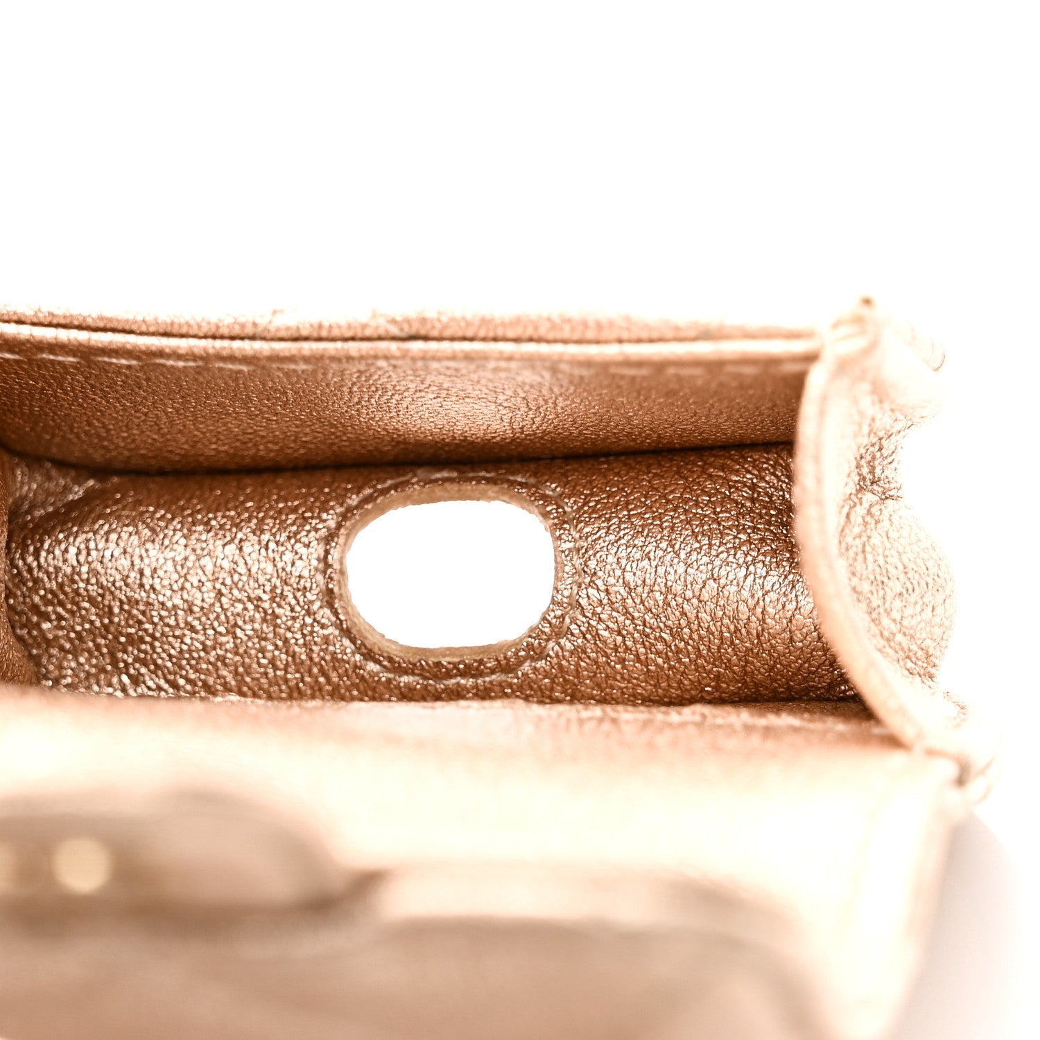Metallic Lambskin Quilted Round Clip On Coin Purse Airpods Case Gold