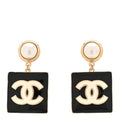 Metal Resin Pearl CC Drop Earrings Gold Black White