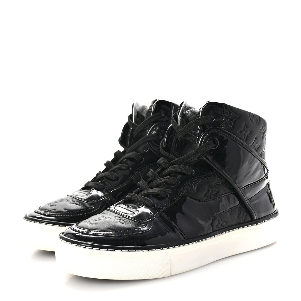 Louis Vuitton Patent Calfskin Monogram High Top Sneakers 36 Black