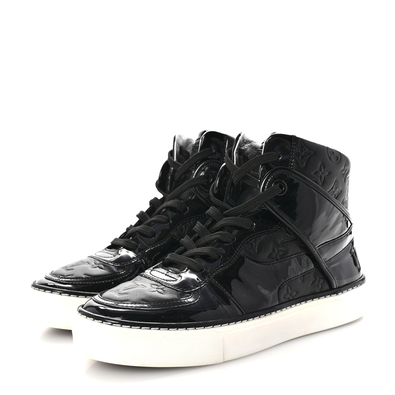 Louis Vuitton Patent Calfskin Monogram High Top Sneakers 36 Black