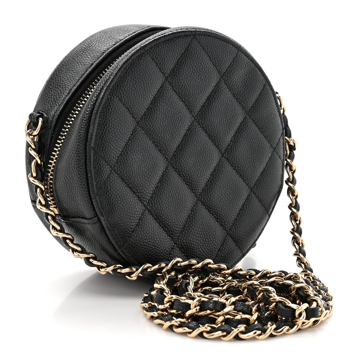 Chanel Caviar Quilted Round Clutch With Chain Black