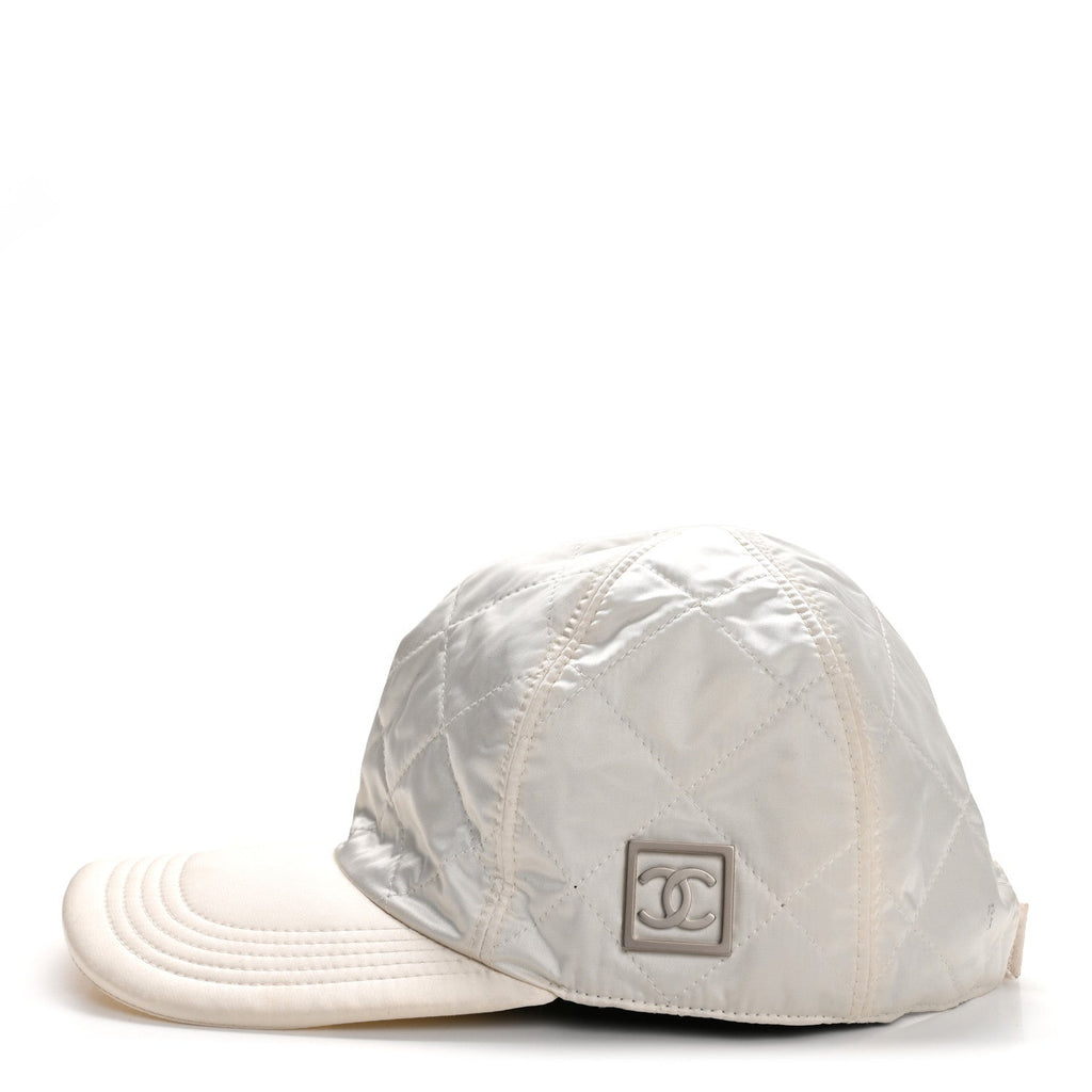 Nylon Quilted Cap Hat M White