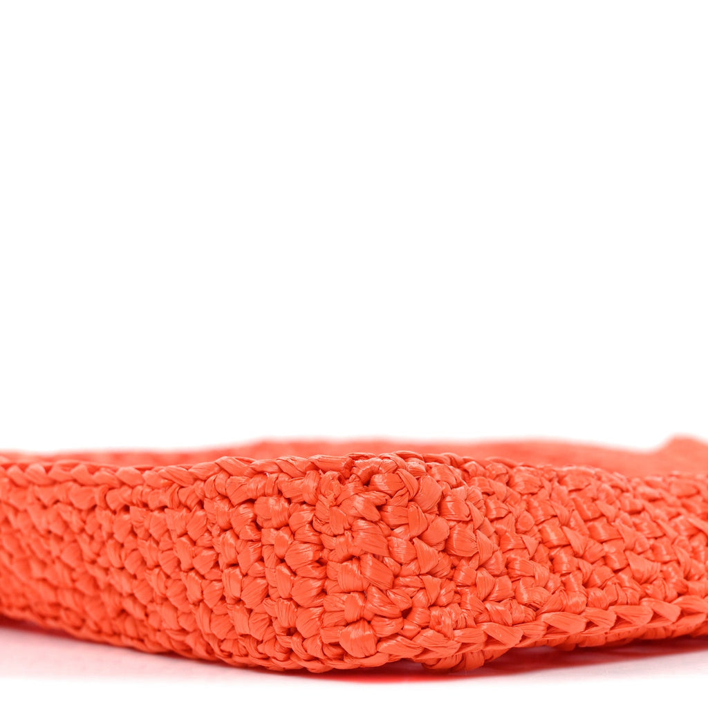 Prada Yarn Raffia Effect Crochet Logo Embroidered Tote Bag Arancio