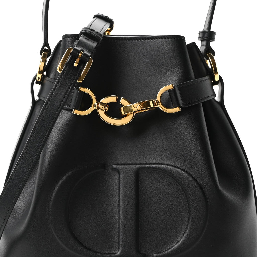 Christian Dior Calfskin CD Embossed Medium C'est Chain Bucket Bag Black