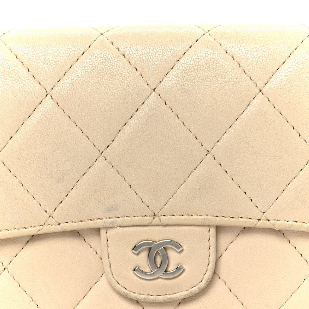 Lambskin Quilted Small Flap Wallet Light Beige