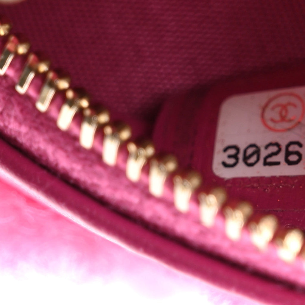 Chanel Shearling Sheepskin Chanel 19 Round Clutch With Chain Dark Pink