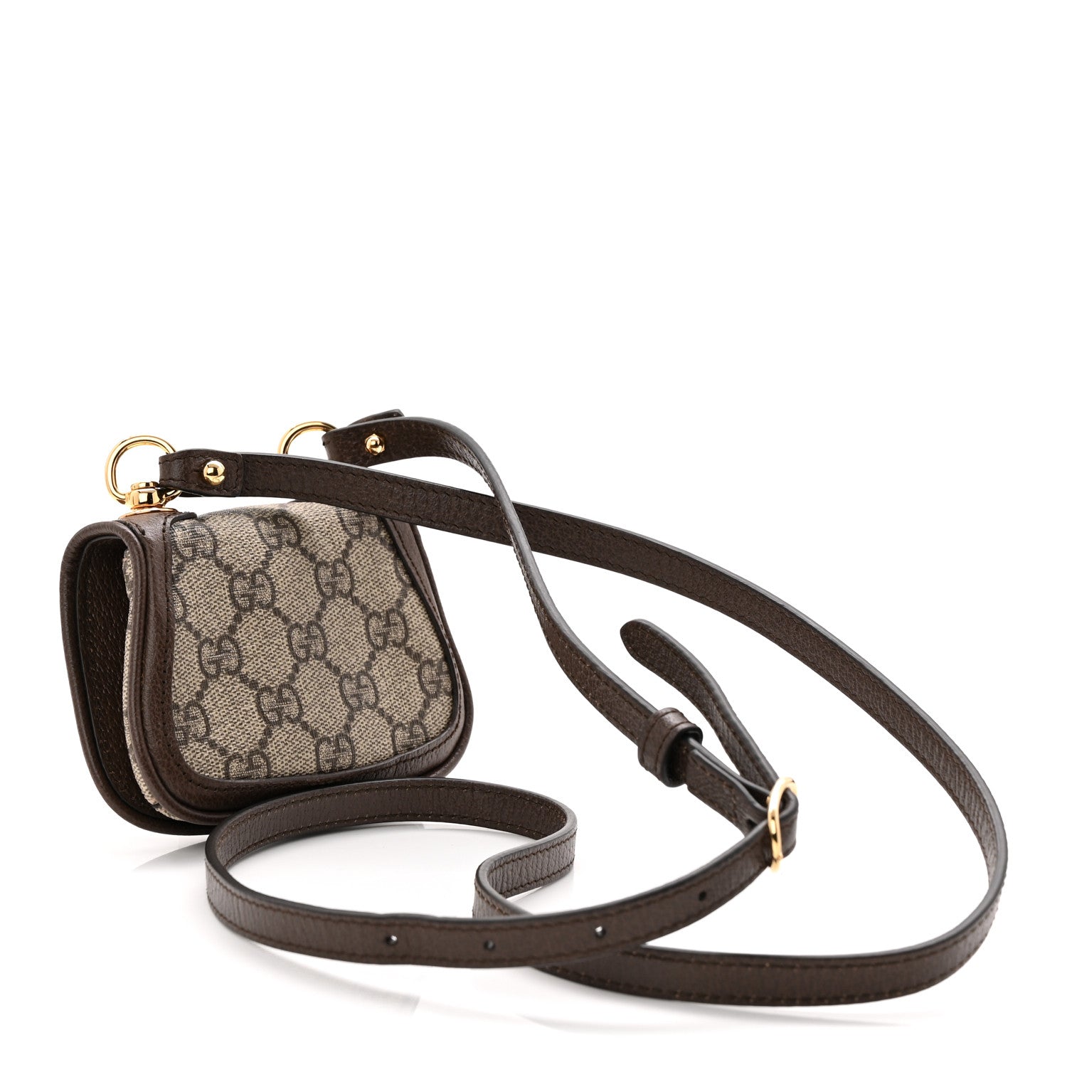 Gucci GG Supreme Monogram Textured Dollar Calfskin Blondie Card Case Wallet with Strap Beige Ebony New Acero