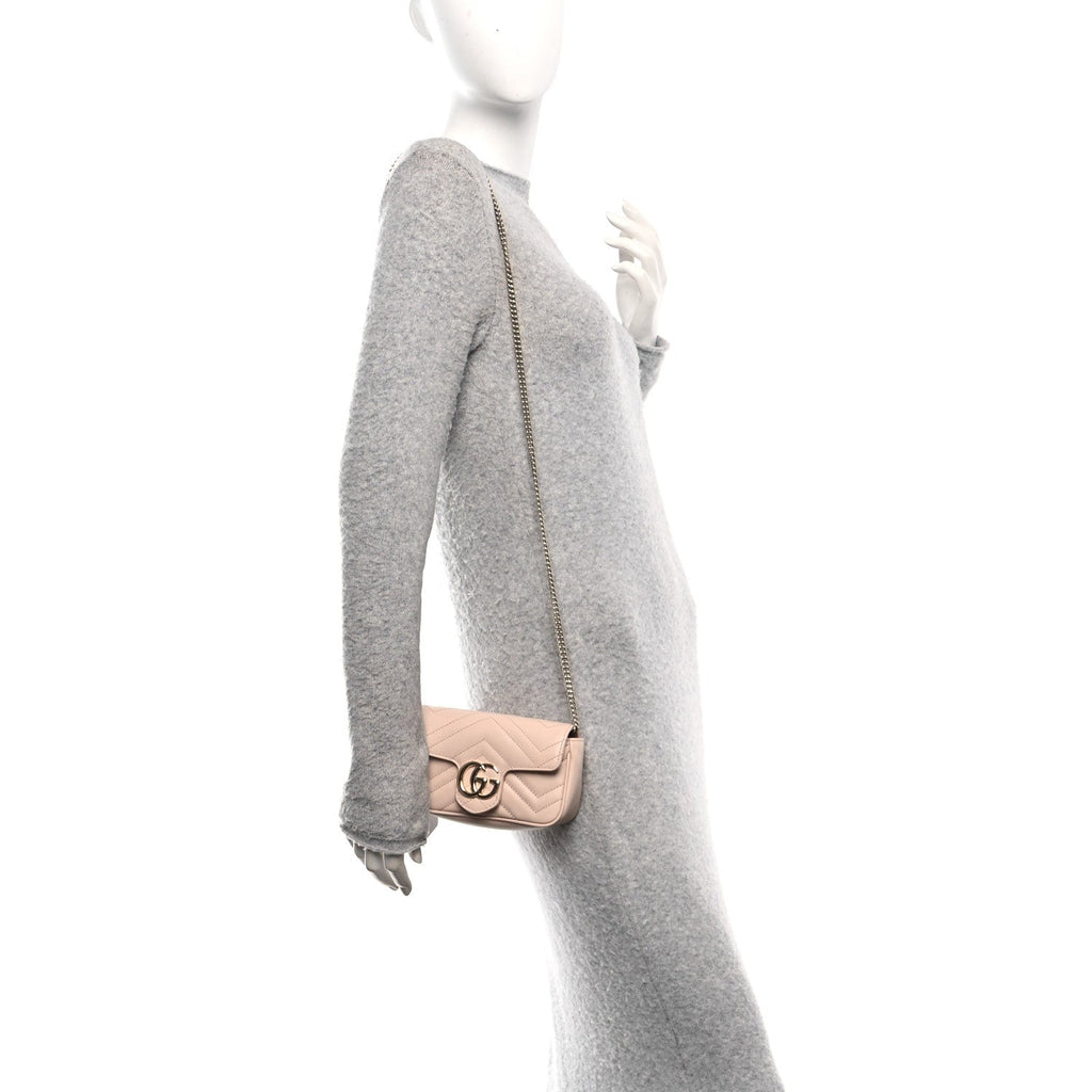 Gucci Calfskin Matelasse Super Mini GG Marmont Shoulder Bag Porcelain Rose