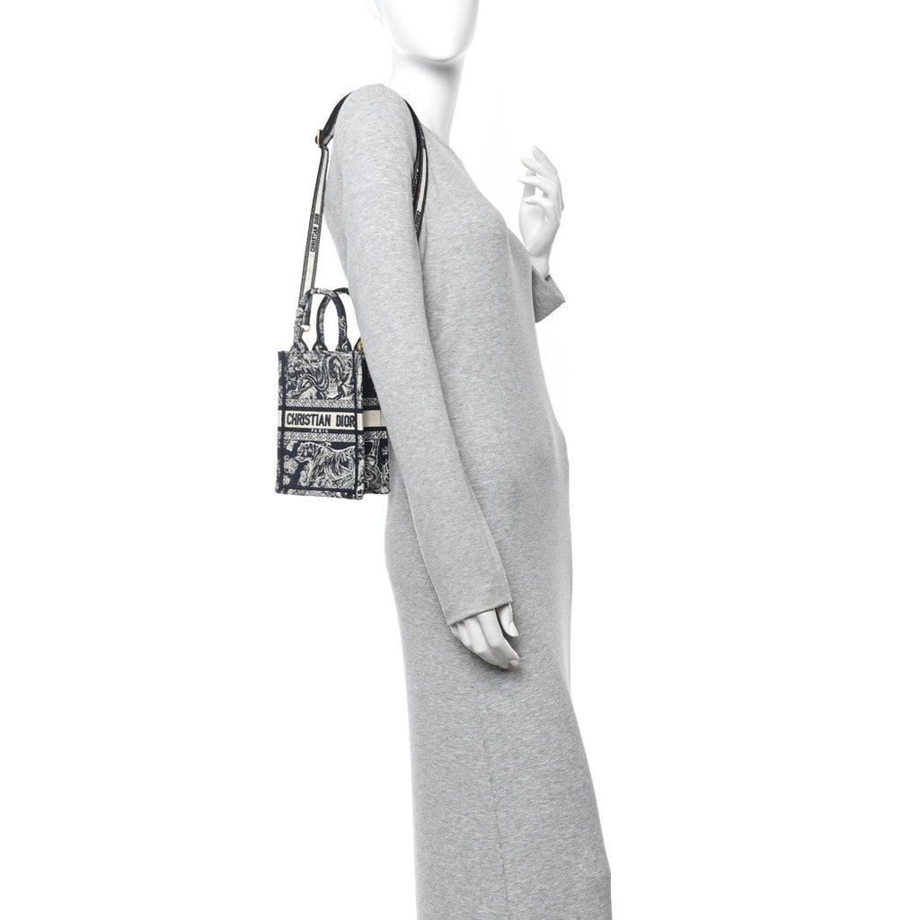 Christian Dior Canvas Toile de Jouy Reverse Embroidered Mini Book Tote Phone Bag Blue