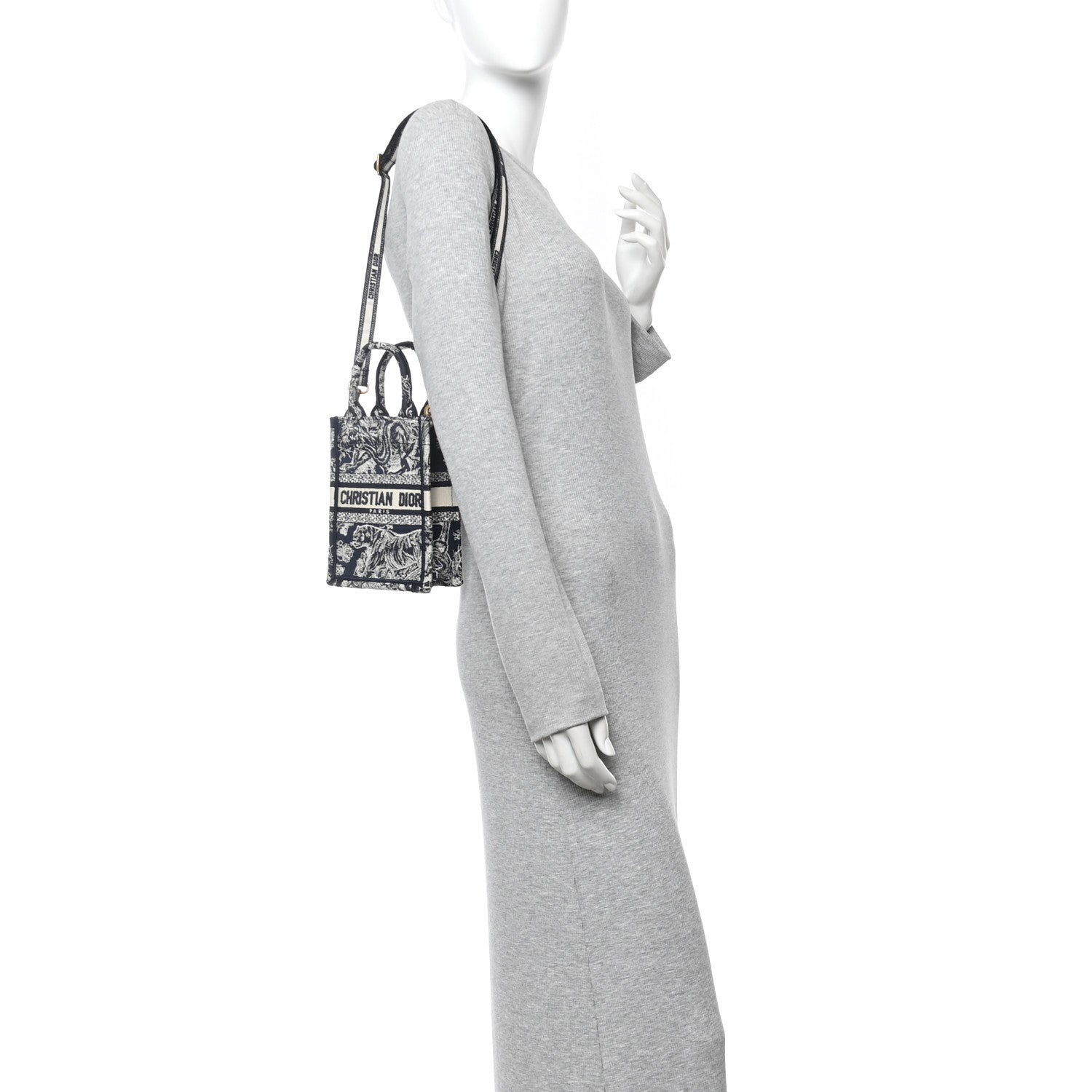 Christian Dior Canvas Toile de Jouy Reverse Embroidered Mini Book Tote Phone Bag Blue