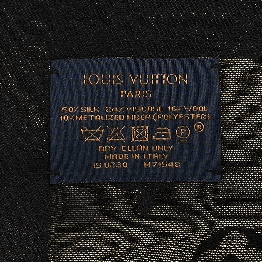 Louis Vuitton Silk Lurex Wool So Shine Monogram Shawl Black