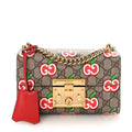 Gucci GG Supreme Monogram Apple Small Padlock Shoulder Bag Beige Multicolor Lobster Red