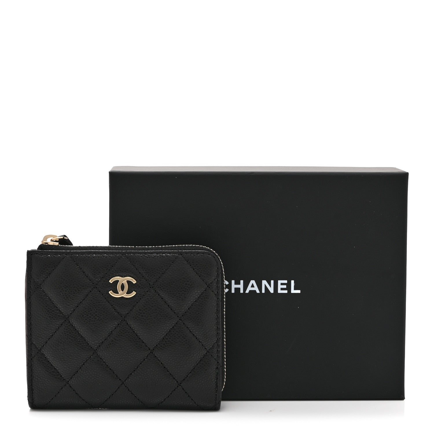 Caviar Quilted CC Zip Around Card Holder Wallet Black