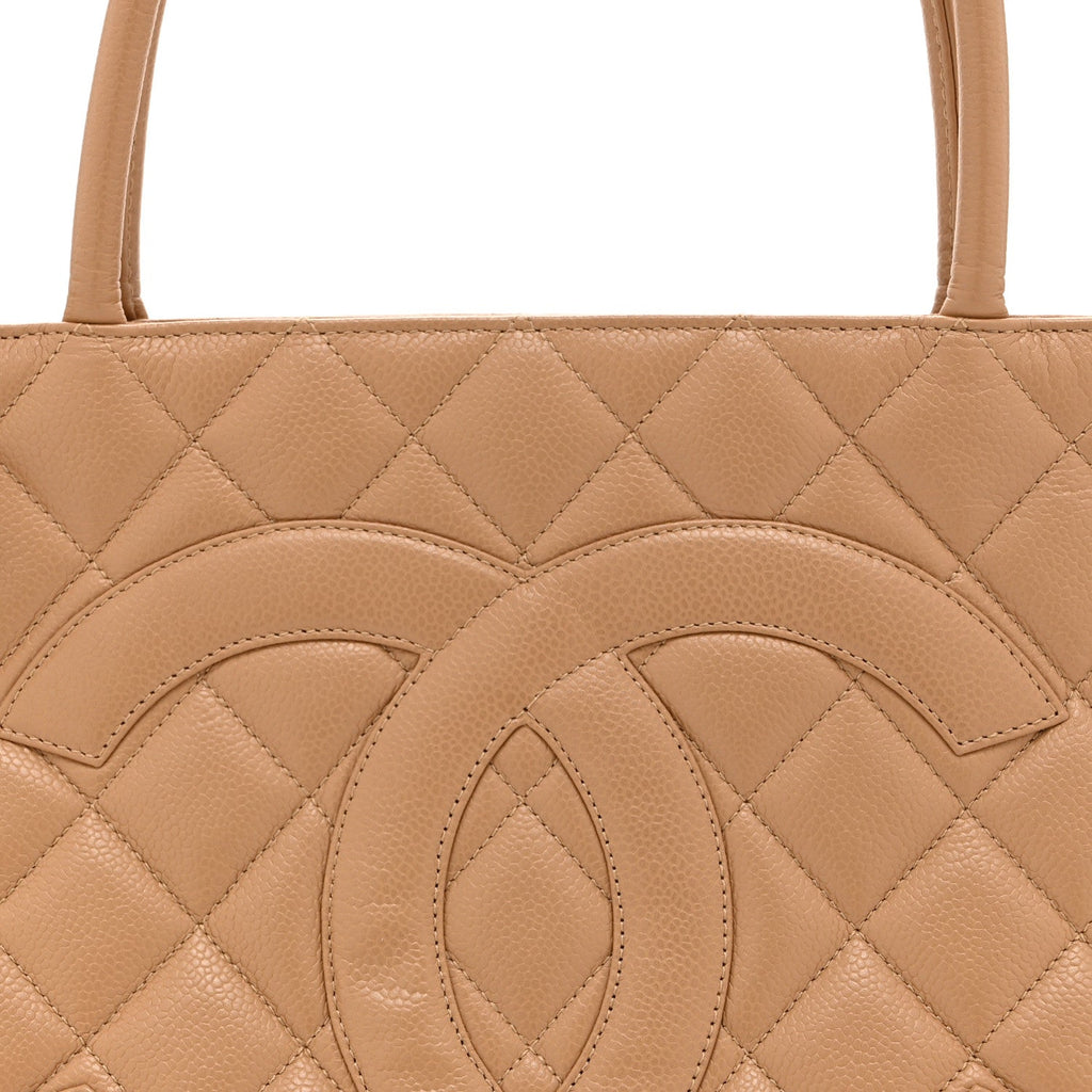 Chanel Caviar Quilted Medallion Tote Beige