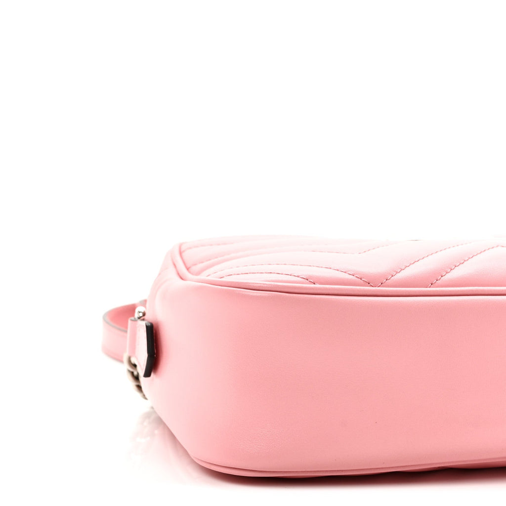 Gucci Calfskin Matelasse Small GG Marmont Chain Shoulder Bag Wild Rose
