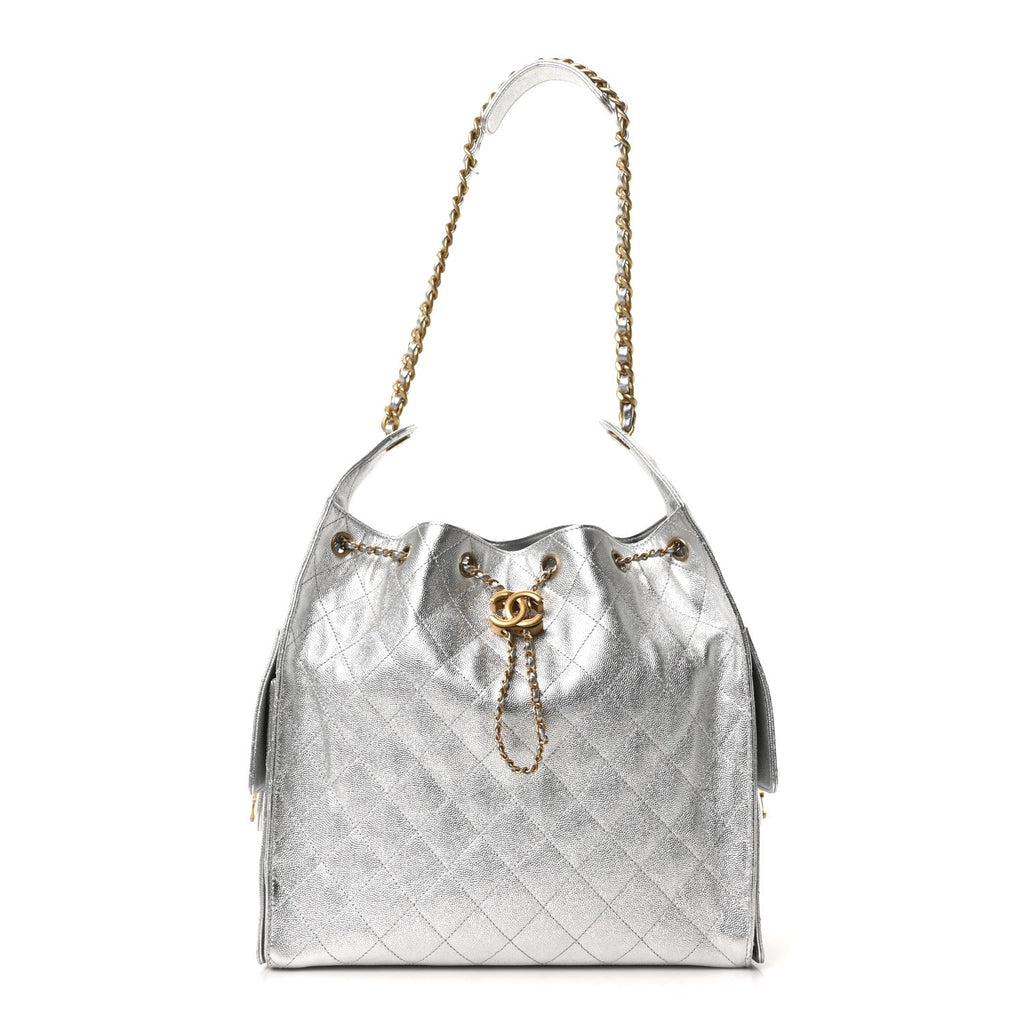 Chanel Metallic Caviar Quilted Medium Chanel 25 Handbag Silver