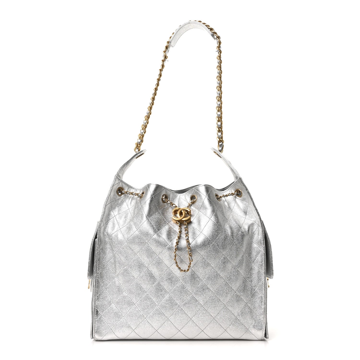 Chanel Metallic Caviar Quilted Medium Chanel 25 Handbag Silver