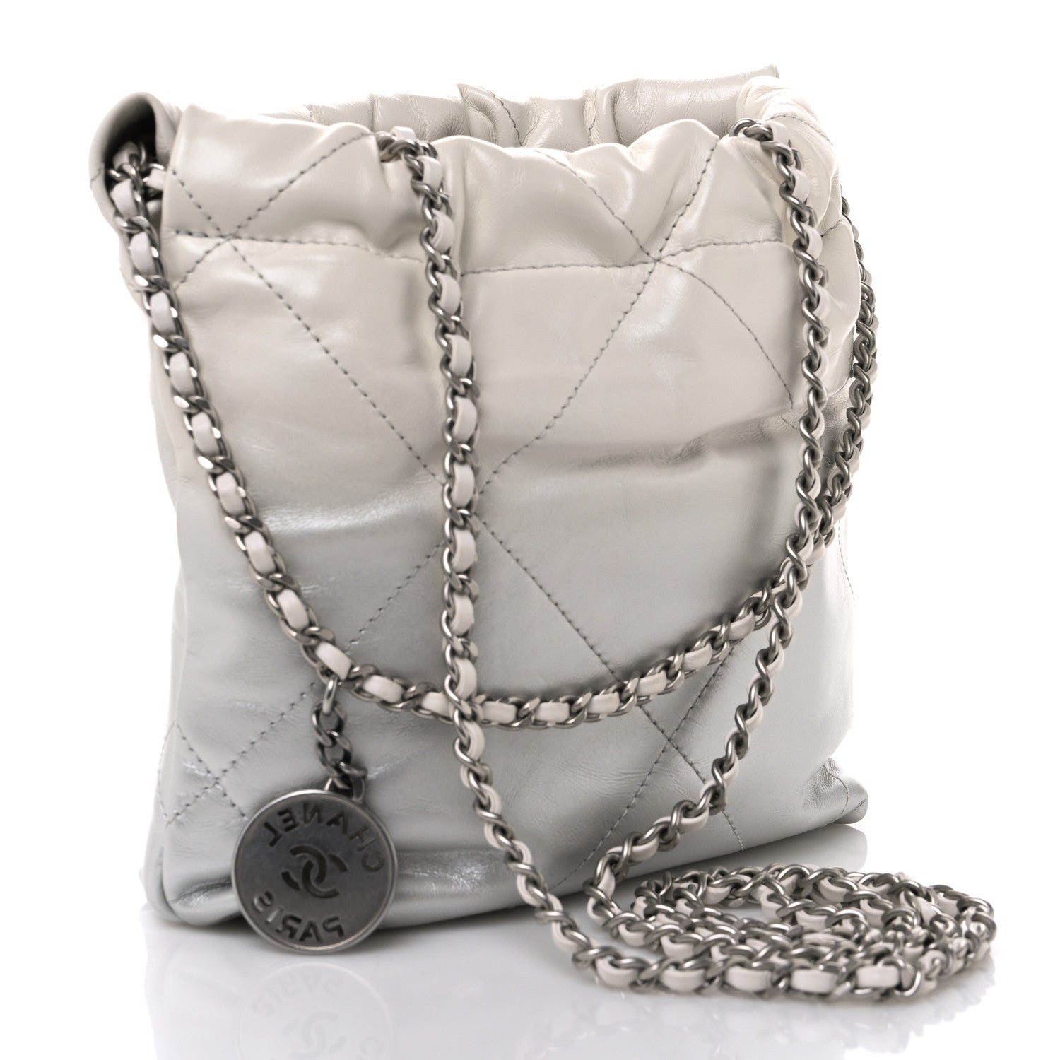Chanel Metallic Shaded Calfskin Quilted Mini Chanel 22 White Silver