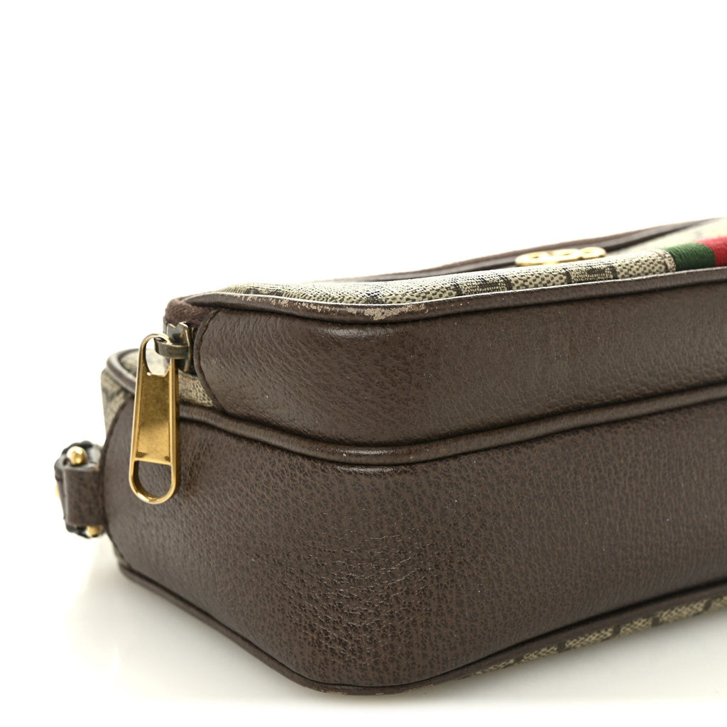 Gucci GG Supreme Monogram Textured Dollar Calfskin Web Small Ophidia Convertible Shoulder Bag Beige Ebony New Acero