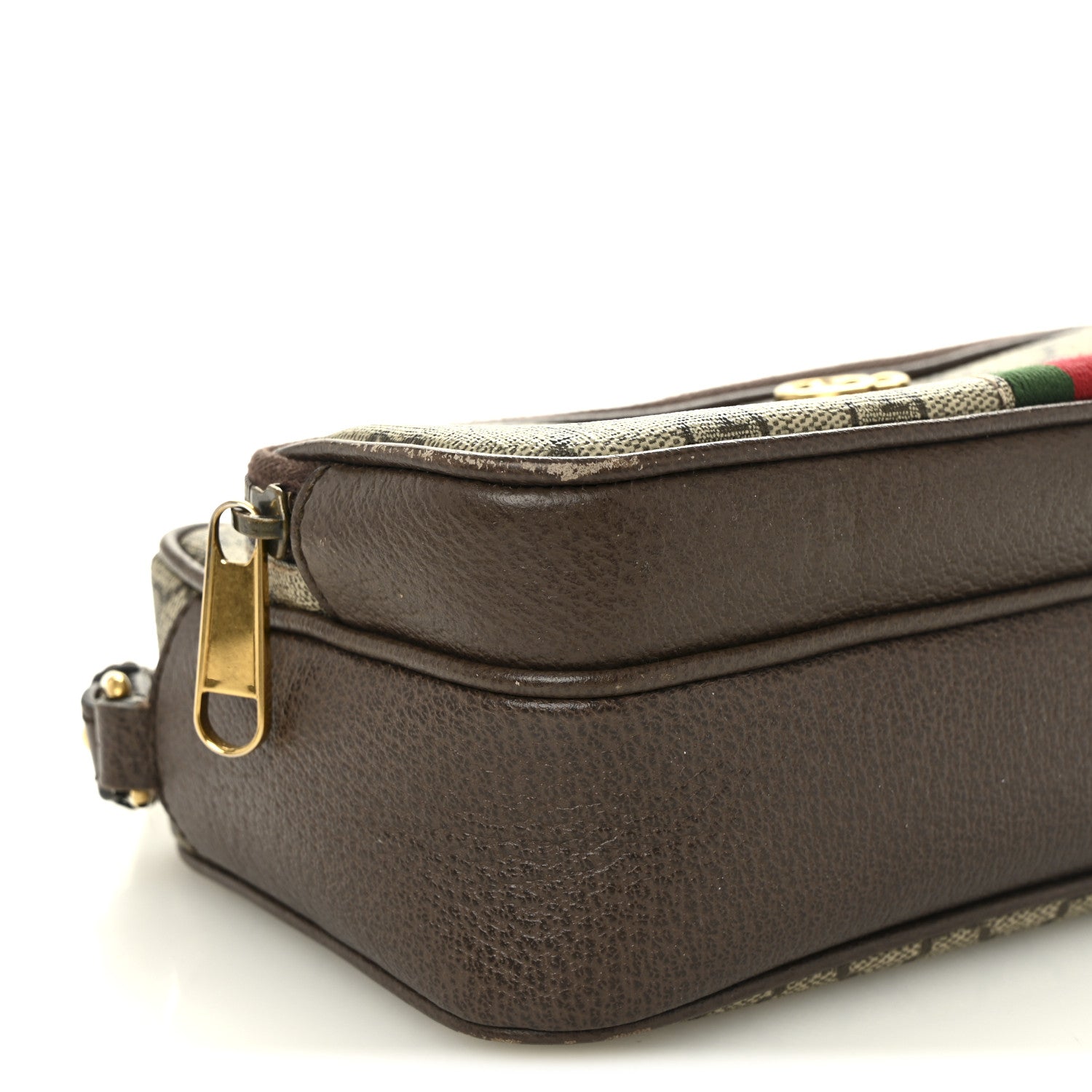 Gucci GG Supreme Monogram Textured Dollar Calfskin Web Small Ophidia Convertible Shoulder Bag Beige Ebony New Acero