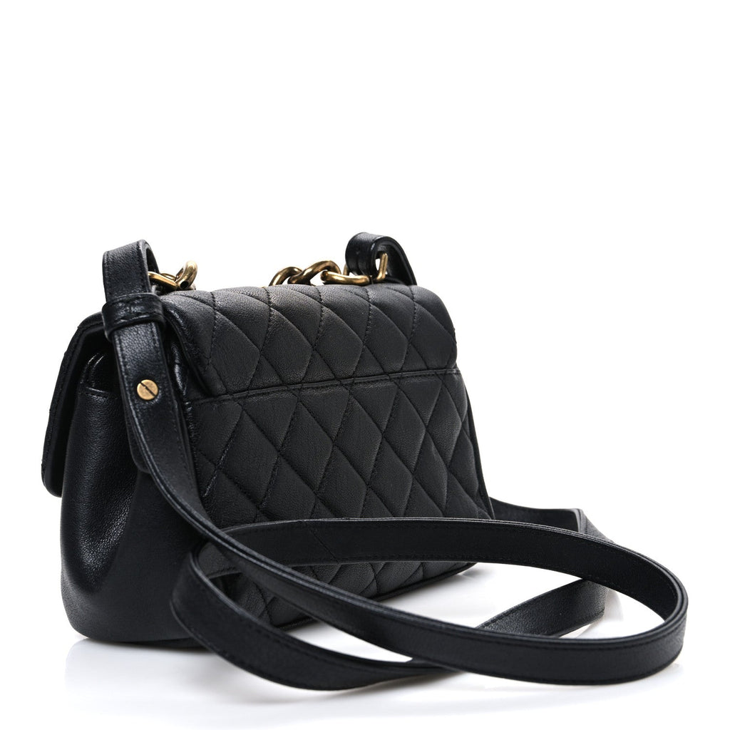 Chanel Shiny Sheepskin Quilted Mini Trapezio Flap Black