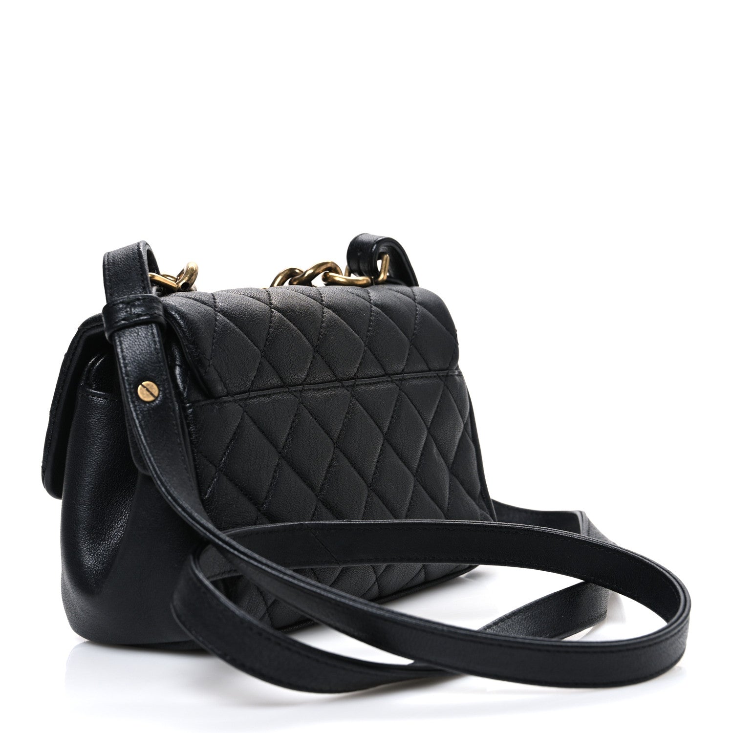 Chanel Shiny Sheepskin Quilted Mini Trapezio Flap Black