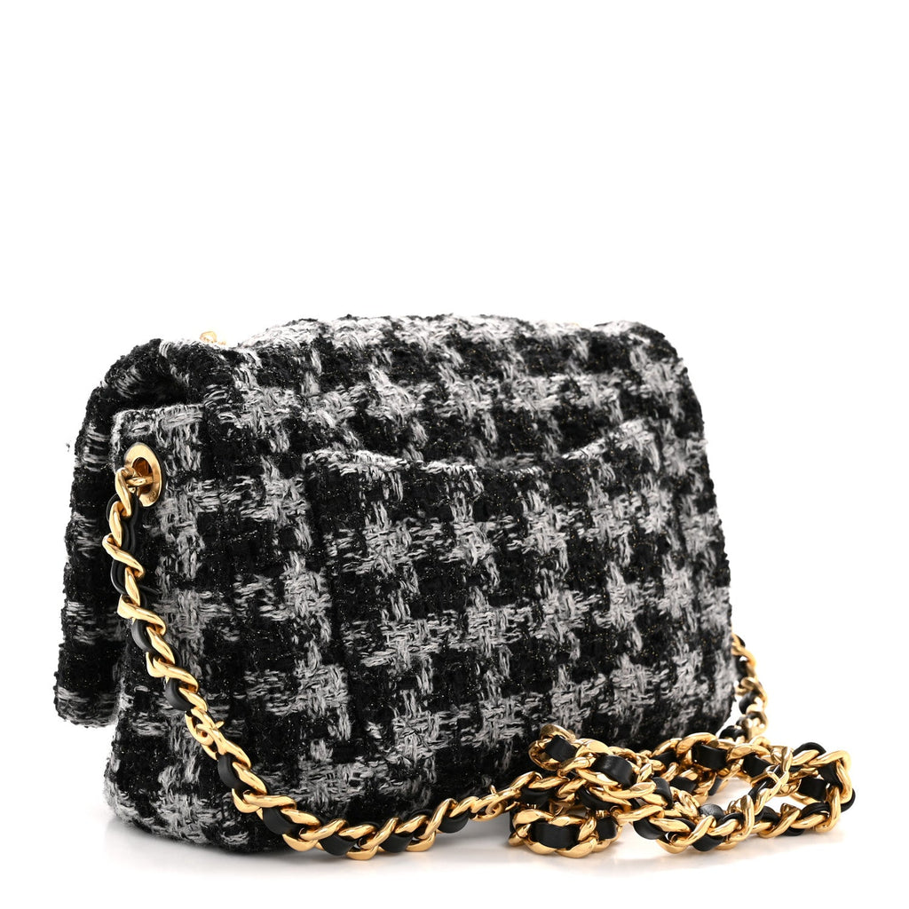 Chanel Wool Tweed Quilted Small Elegant Chain Flap Black Grey