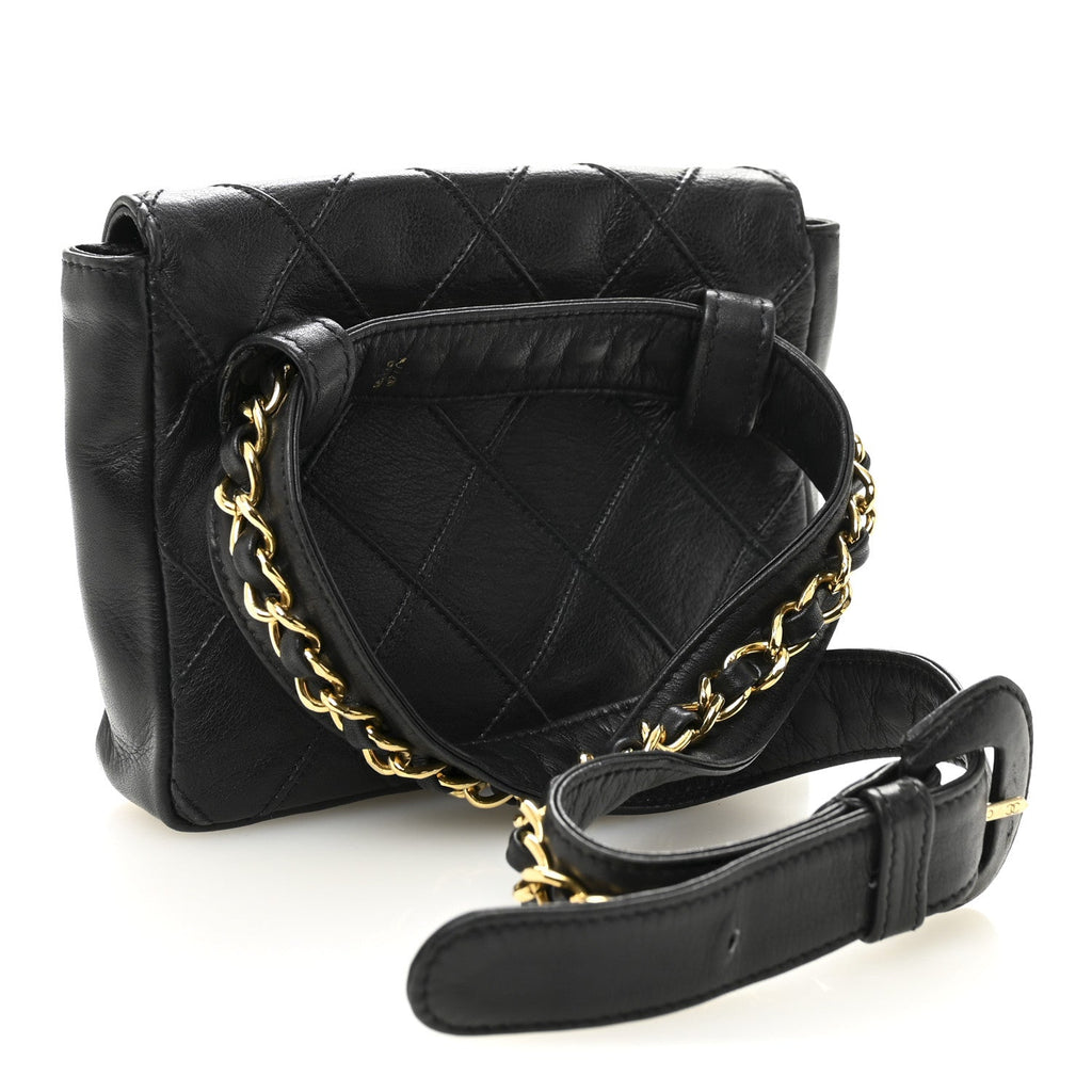 Lambskin Diamond Stitched Flap Waist Belt Bag 65 26 Black