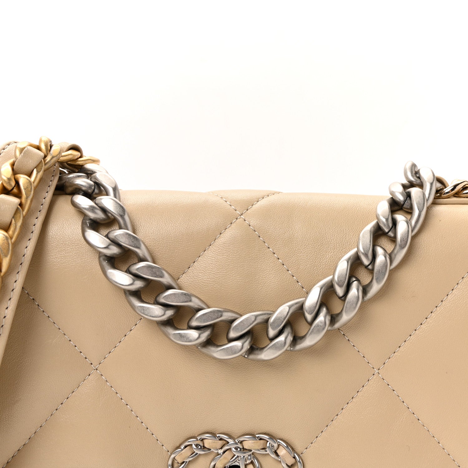 Chanel Lambskin Quilted Medium Chanel 19 Flap Beige