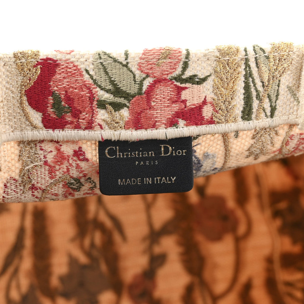 Christian Dior Canvas Embroidered Medium Hibiscus Book Tote Beige Multicolor