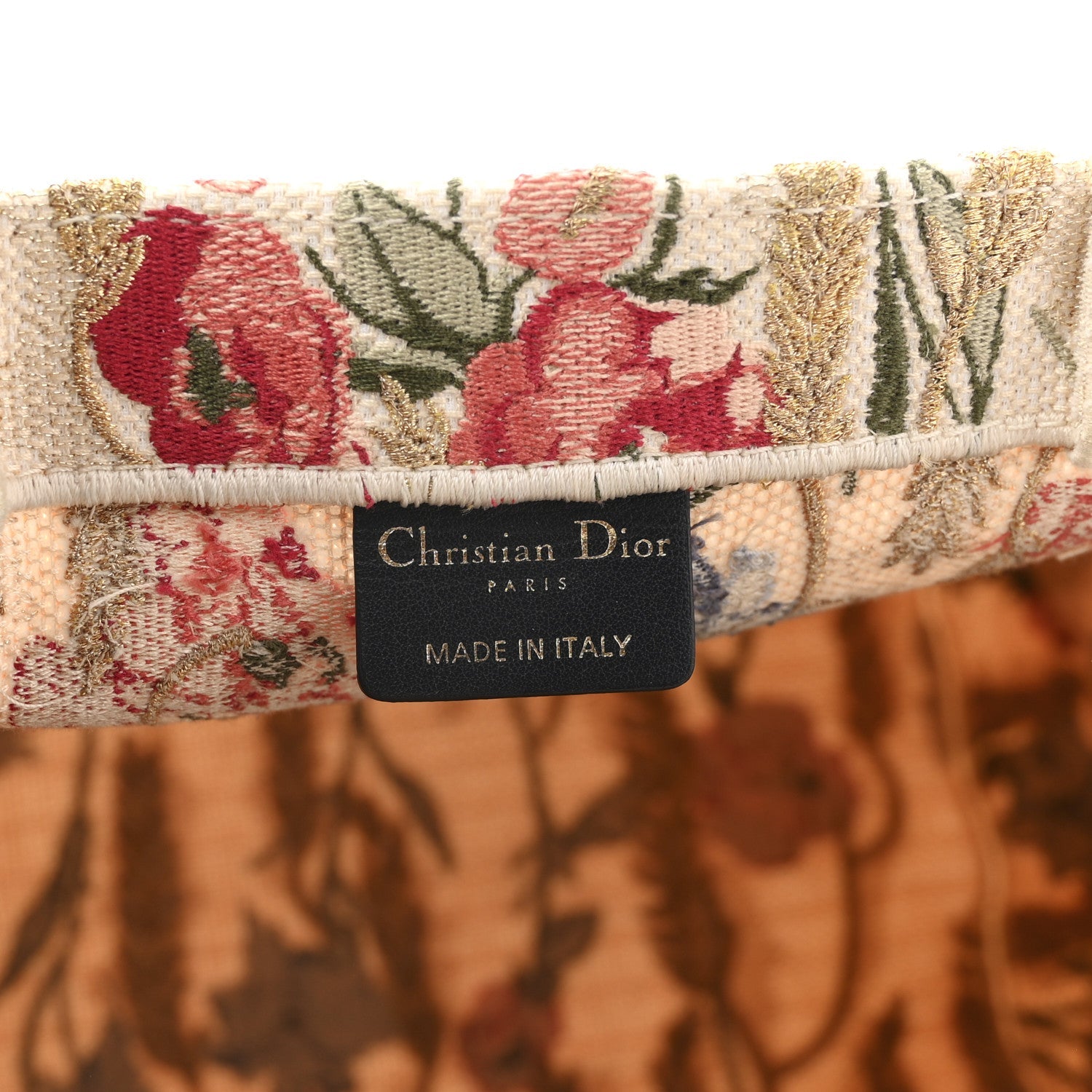 Christian Dior Canvas Embroidered Medium Hibiscus Book Tote Beige Multicolor