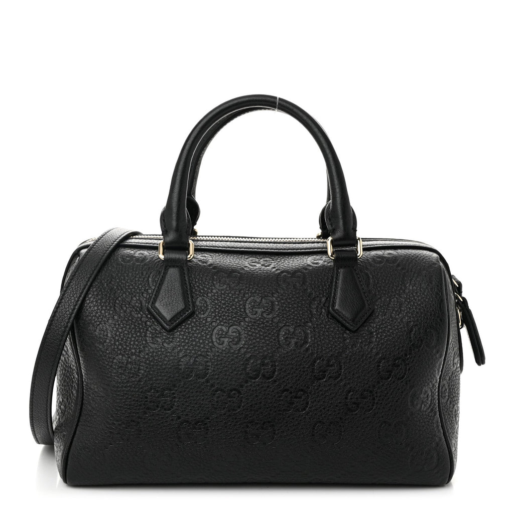 Gucci Calfskin GG Emblem Small Top Handle Bag Black