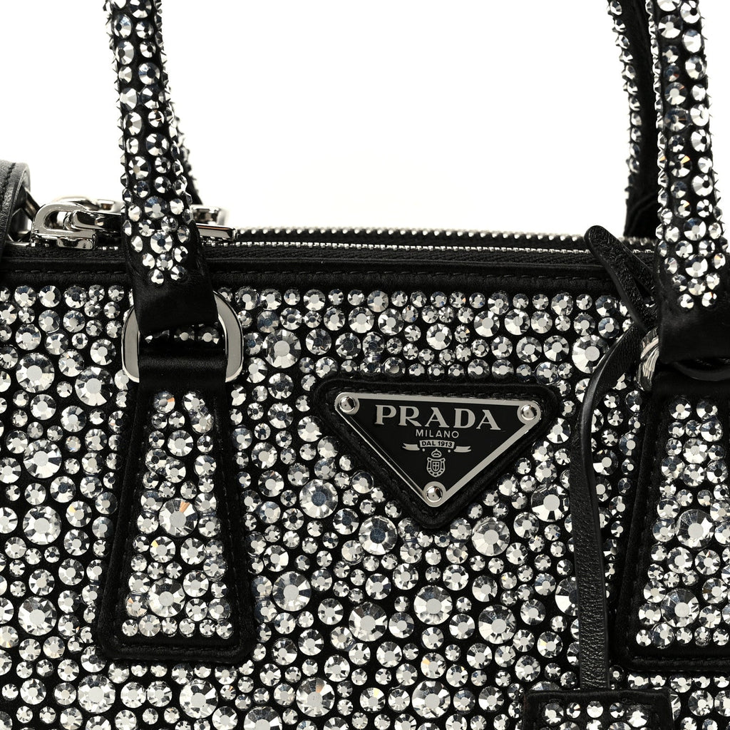 Prada Satin Crystal Mini Galleria Double Zip Tote Metal