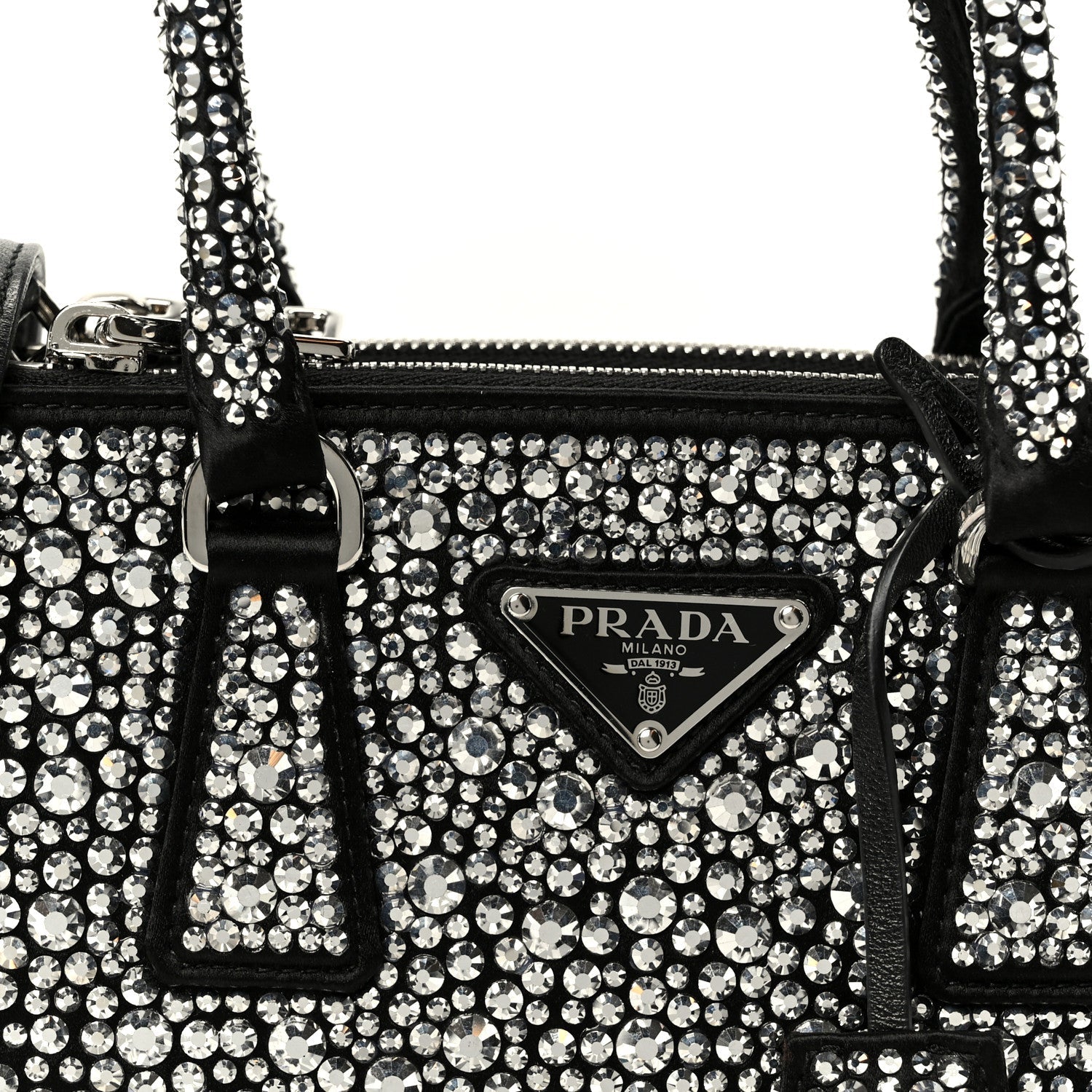 Prada Satin Crystal Mini Galleria Double Zip Tote Metal