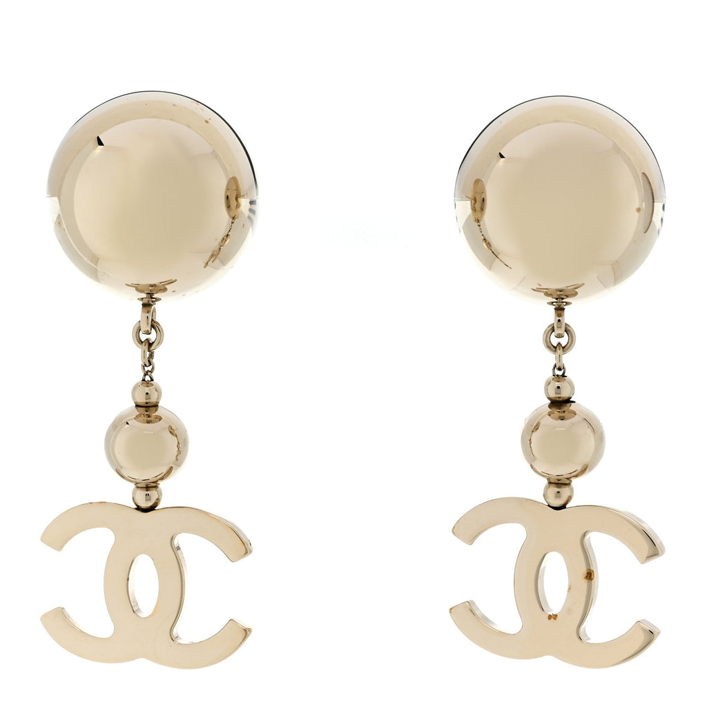 Metal CC Single Bead Drop Earrings  Gold