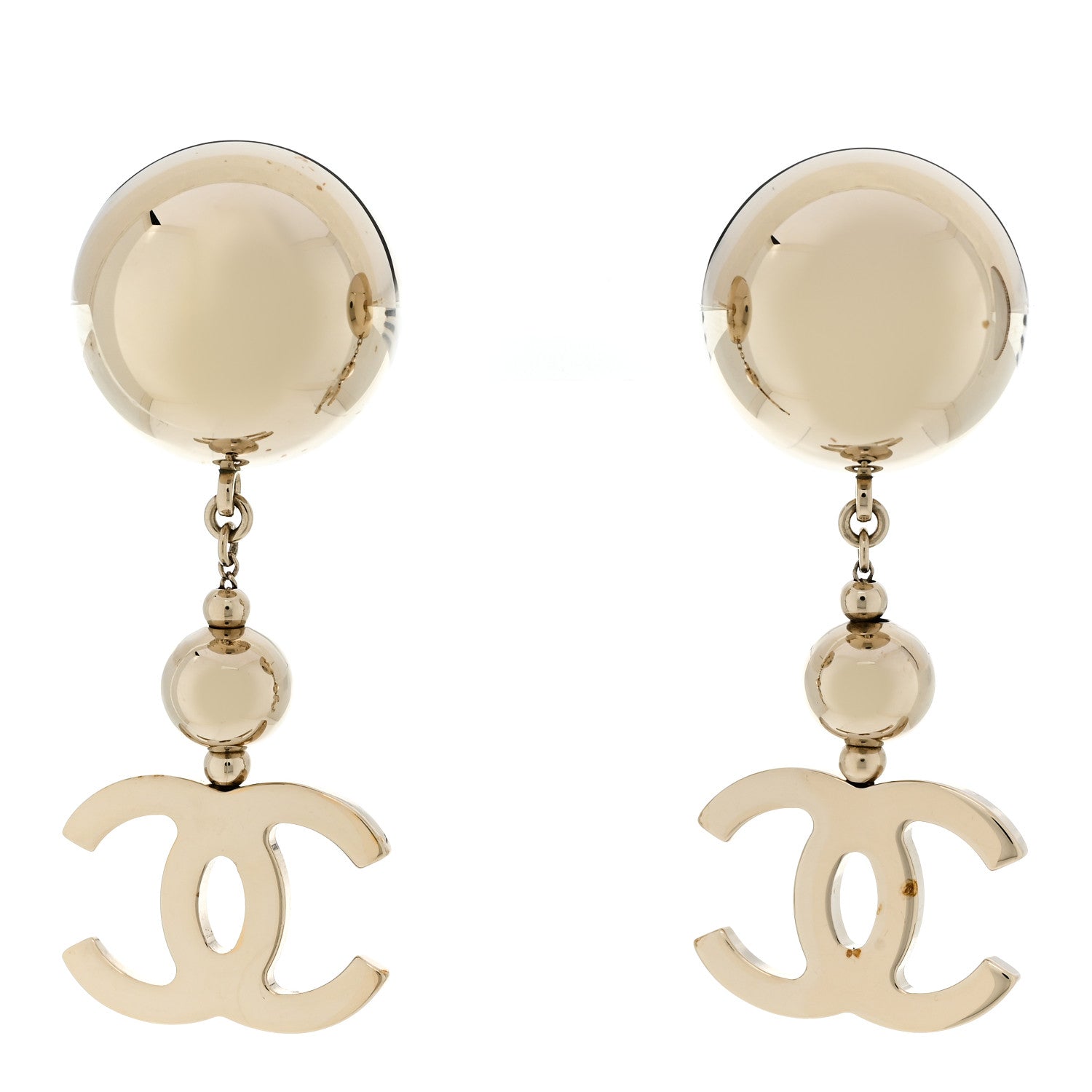 Metal CC Single Bead Drop Earrings  Gold