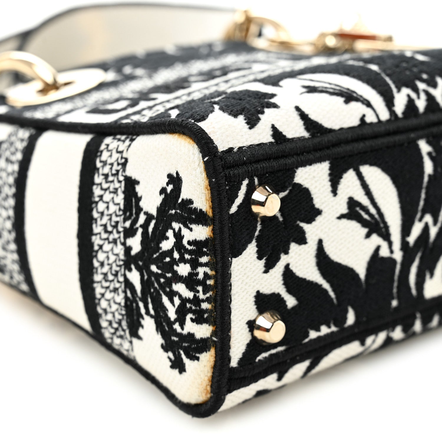 Christian Dior Canvas Petites Fleurs Embroidered Mini Lady D-Lite Black White
