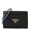 Prada Vitello Card Holder With Braided Strap Black