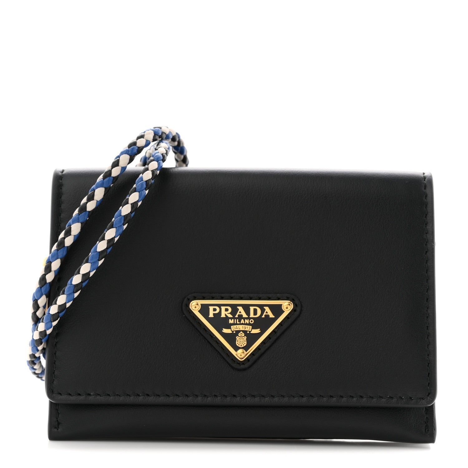 Prada Vitello Card Holder With Braided Strap Black