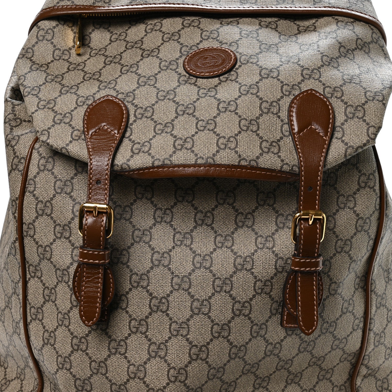 Gucci GG Supreme Monogram Azalea Calfskin Medium Retro Interlocking G Buckle Backpack Beige Ebony Brown Sugar