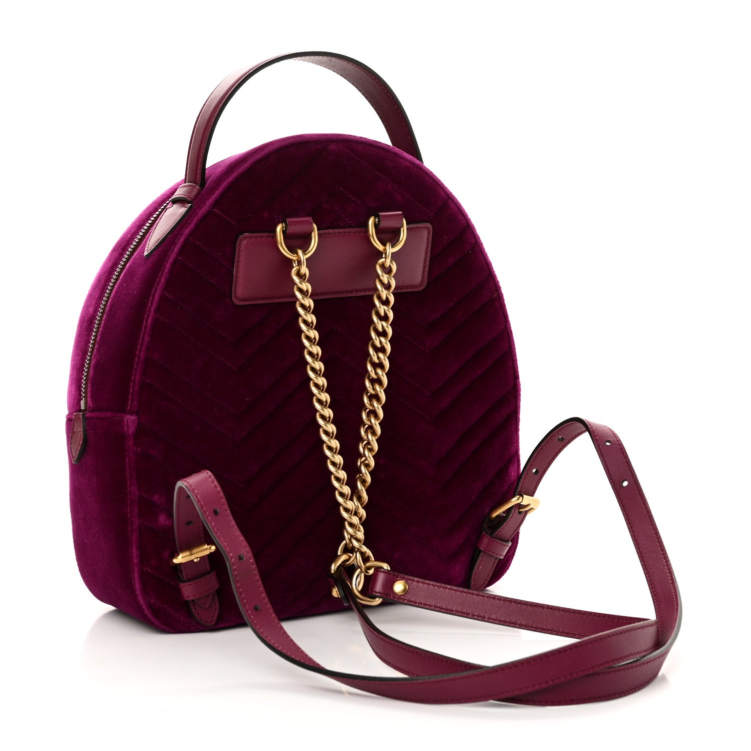 Gucci Velvet Matelasse GG Marmont Dome Backpack Fuchsia Violet Cyclamen