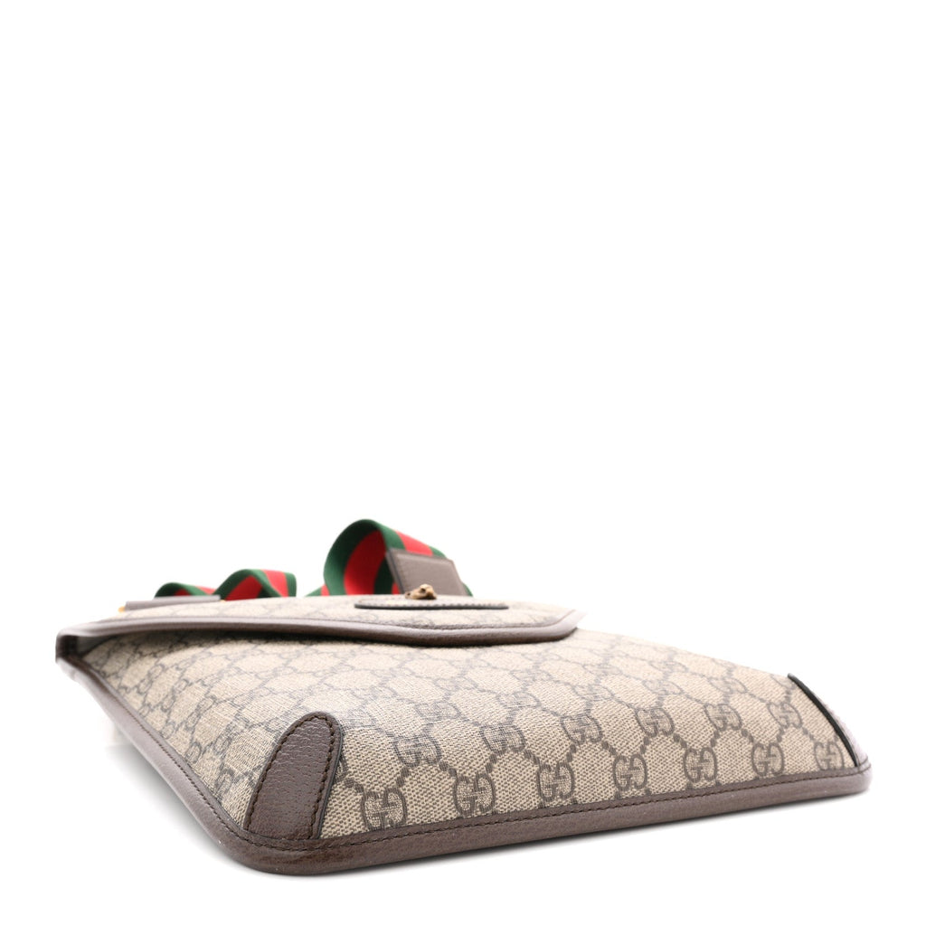 Gucci GG Supreme Monogram Web Medium Neo Vintage Flap Messenger Bag Beige New Acero