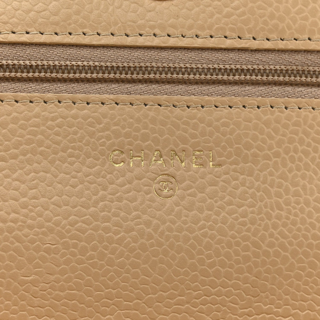Chanel Caviar Quilted Wallet On Chain WOC Beige