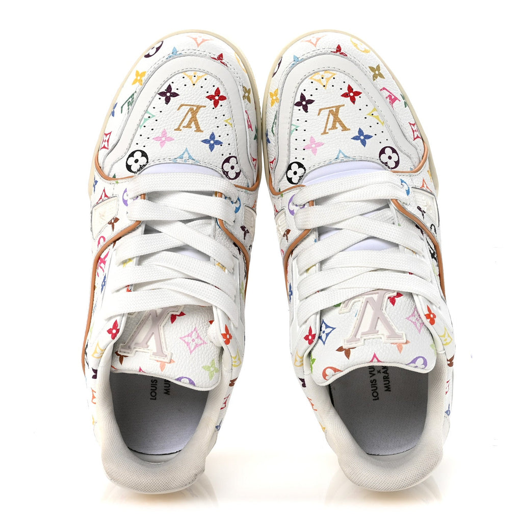 Louis Vuitton LV X TM Calfskin Monogram Multicolor Womens LV Trainer Sneakers 37.5 White