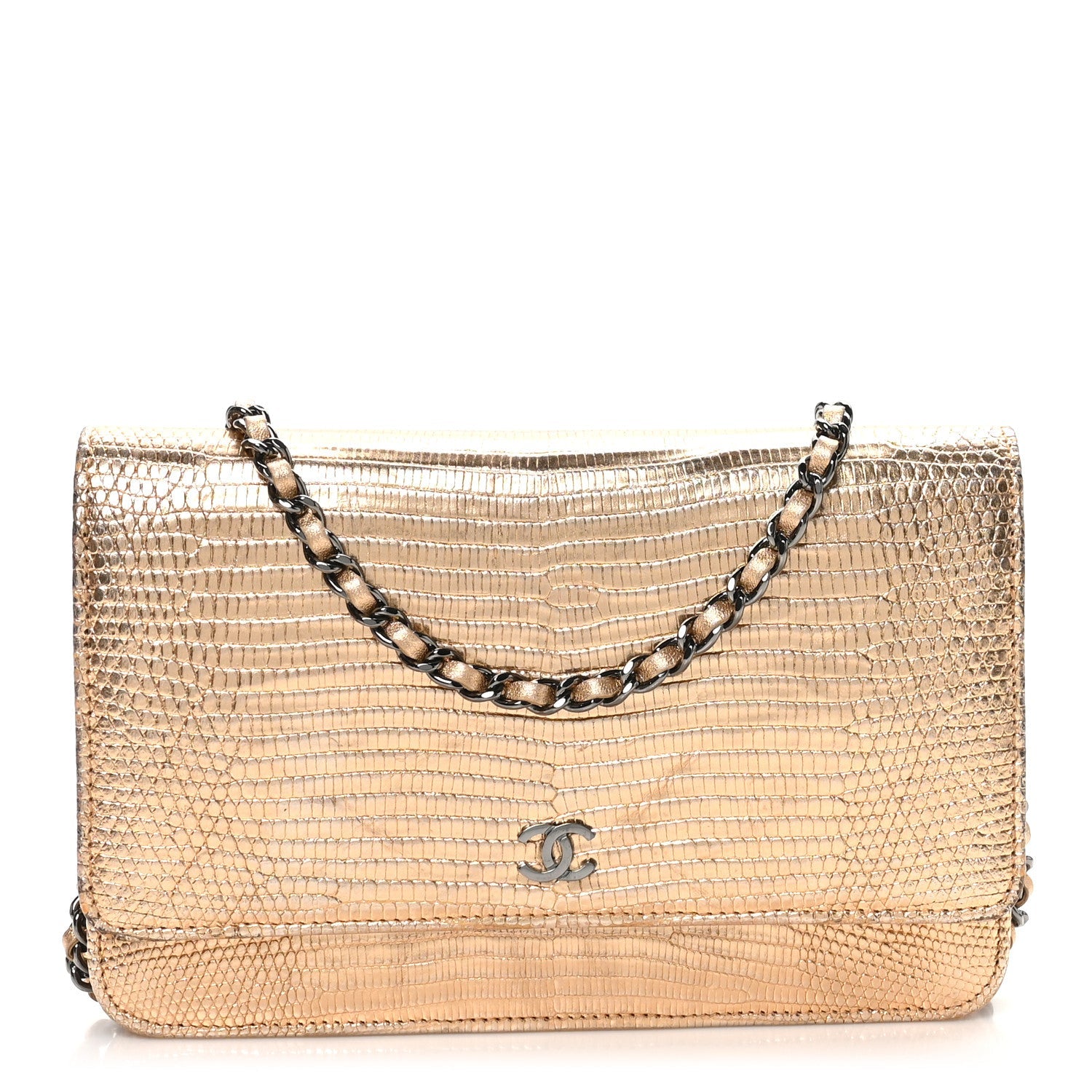 Chanel Metallic Lizard Wallet on Chain WOC Gold
