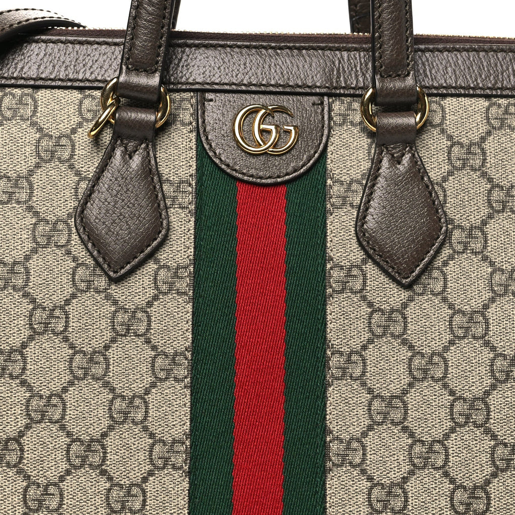 Gucci GG Supreme Monogram Web Medium Ophidia Tote Bag Brown