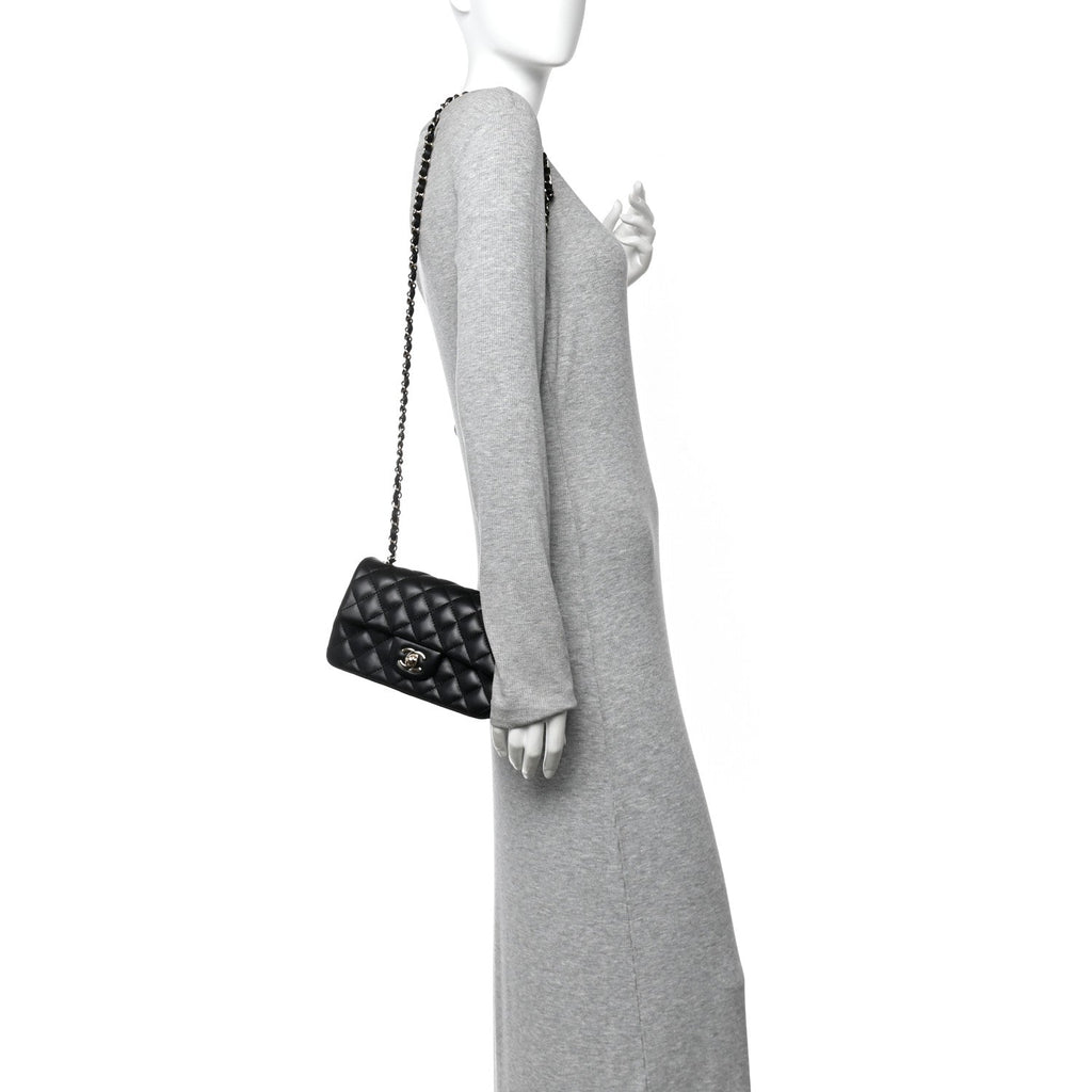 Chanel Lambskin Quilted Mini Rectangular Flap Black