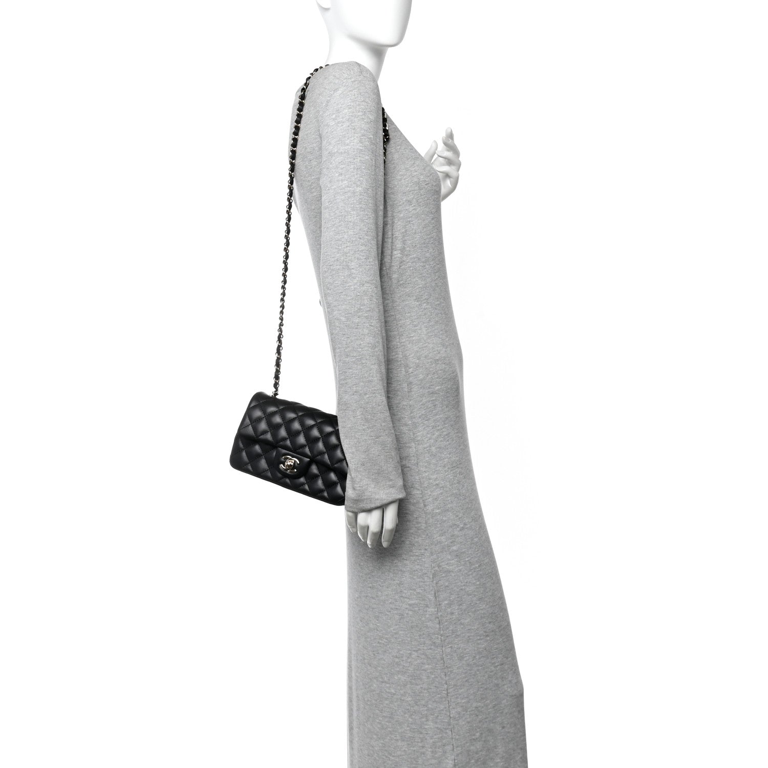Chanel Lambskin Quilted Mini Rectangular Flap Black
